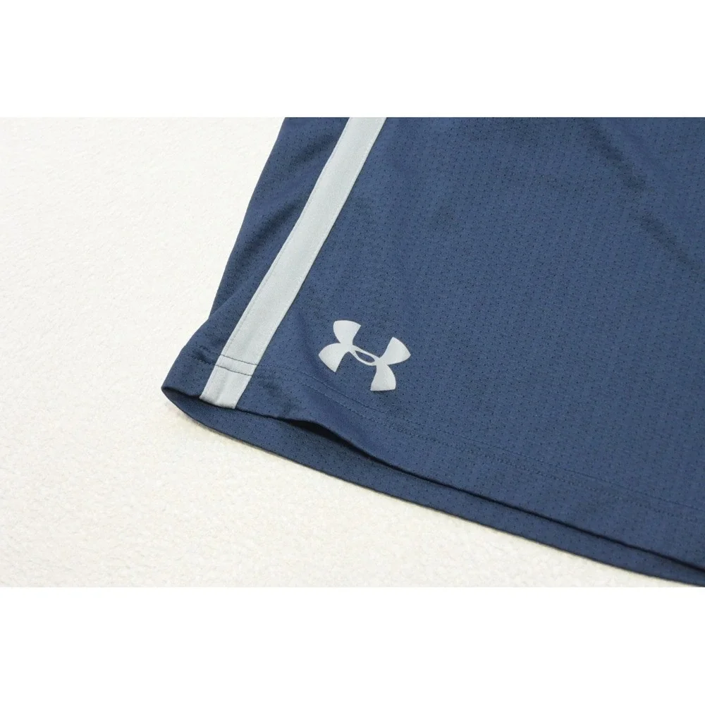 Under Armour Athletic Gym Shorts Mens XL Blue HeatGear Mesh‎ Side Stripe EUC